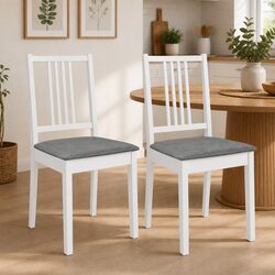 Set of 2 White Solid Wood Dining Chairs with Cushions