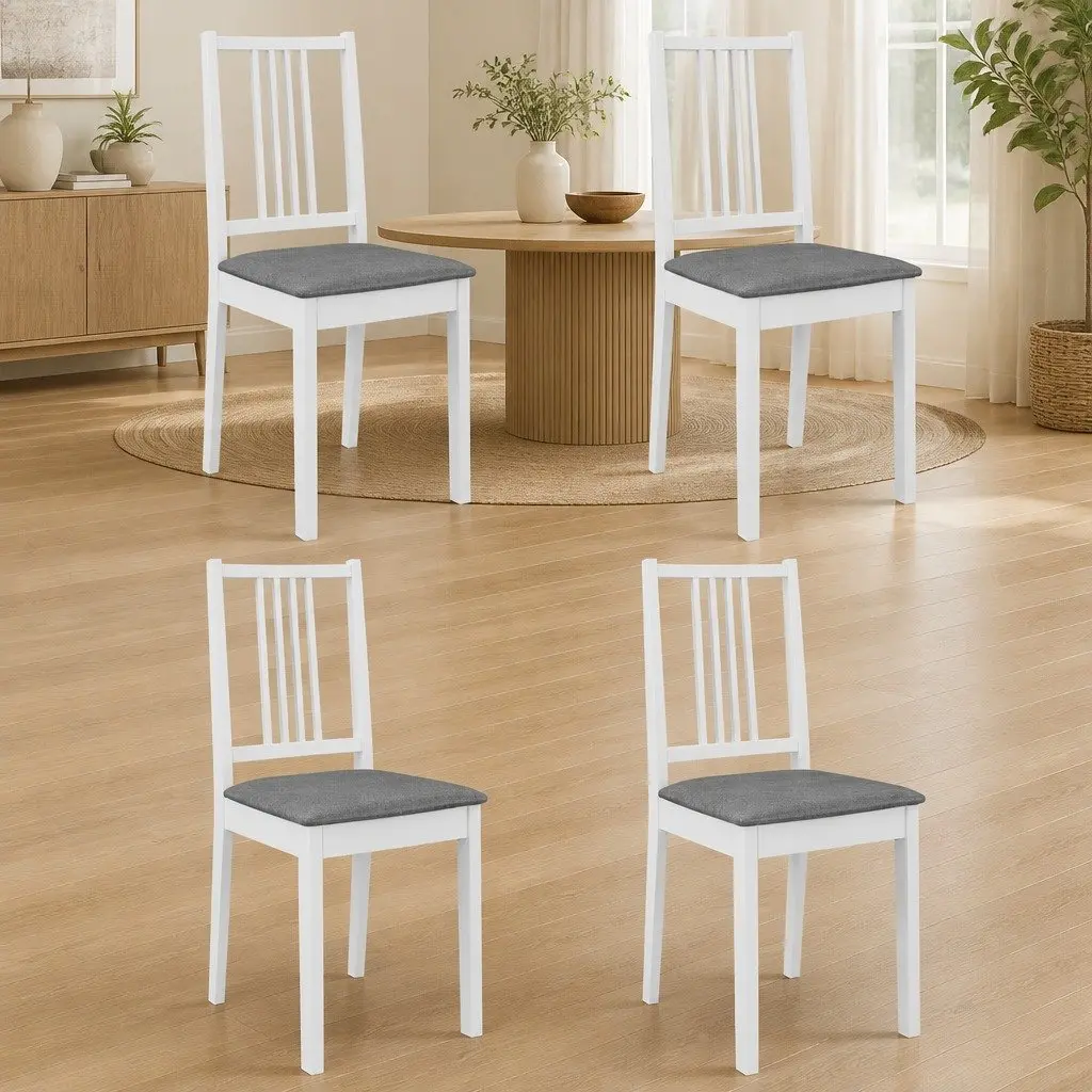 Dining Chairs Cushioned 4 Piece White Solid Wood