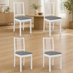 Dining Chair Set of 4 with Cushions in White Solid Wood