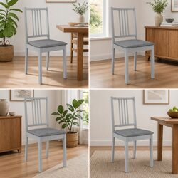 4 Grey Cushioned Dining Chairs with Solid Wood Frames