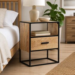 Modern Bedside Table in Brown with Steel Base 40x30x50cm