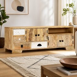 Solid Mango Wood TV Cabinet with 4 Drawers and 2 Doors