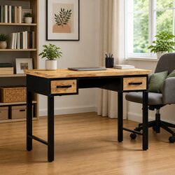 Solid Mango Wood Writing Desk with 2 Drawers, 110x50x76 cm