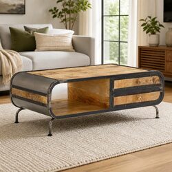 Coffee Table with Drawers and Solid Mango Wood Construction