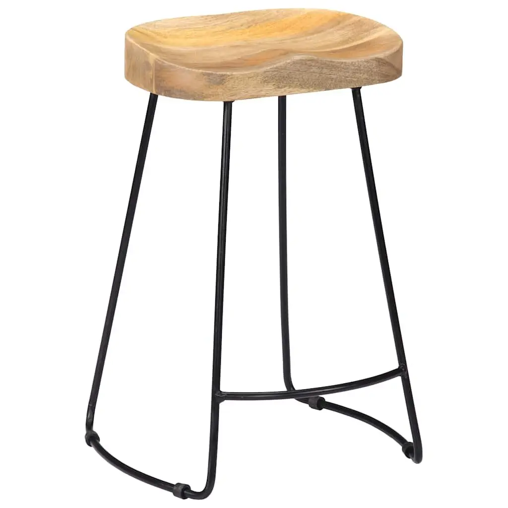 Bar Stools Retro Vintage Solid Mango Wood Brown 2 Piece