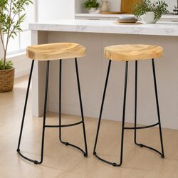 Set of 2 Retro Bar Stools with Solid Mango Wood Seat