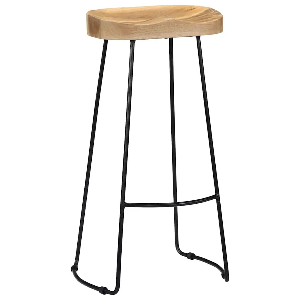 Bar Stools Retro Vintage Kitchen Counter Seat Solid Mango Wood Brown 2 Pieces