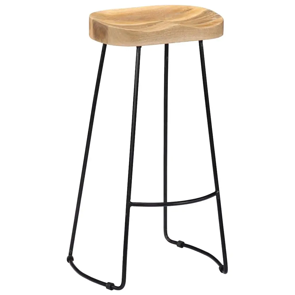 Bar Stools Retro Vintage Kitchen Counter Seat Solid Mango Wood Brown 2 Pieces