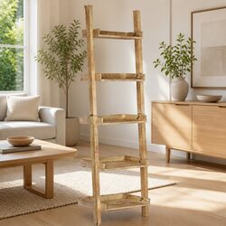 5-Tier Ladder Shelf in Brown Solid Mango Wood