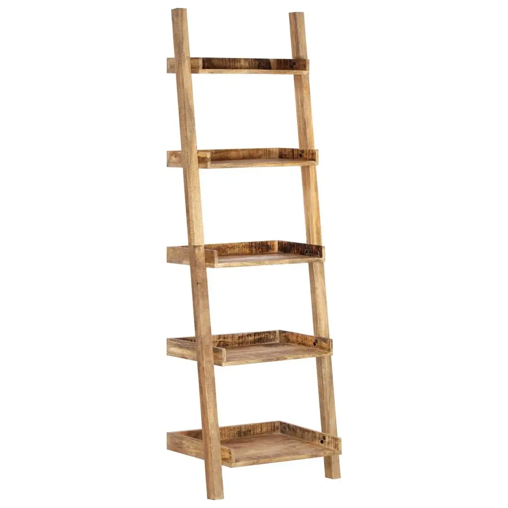 5 Tier Ladder Shelf Solid Mango Wood Brown Display Storage Rack