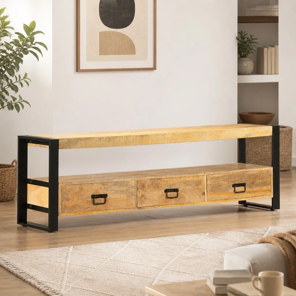 TV Cabinet Rustic Lowboard Storage Drawers 150x30x45 cm Brown Solid Mango Wood