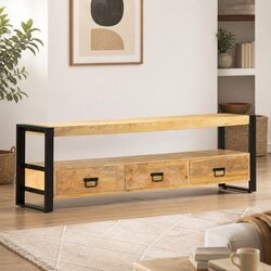 TV Cabinet in Solid Mango Wood with 3 Storage Drawers