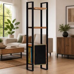 Reclaimed Wood Bookshelf 45x30x171 cm with 1 Door and 3 Shelves
