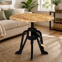End Table with Adjustable Height and Cast Iron Base