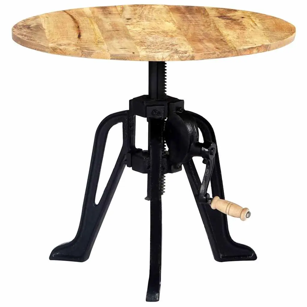 End Table Adjustable Height Brown Solid Mango Wood Cast Iron Base 46-63cm