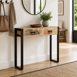 90x30x75 cm Console Table in Solid Mango Wood, Brown