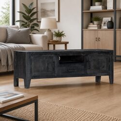 Solid Mango Wood TV Cabinet 118x30x40cm Black