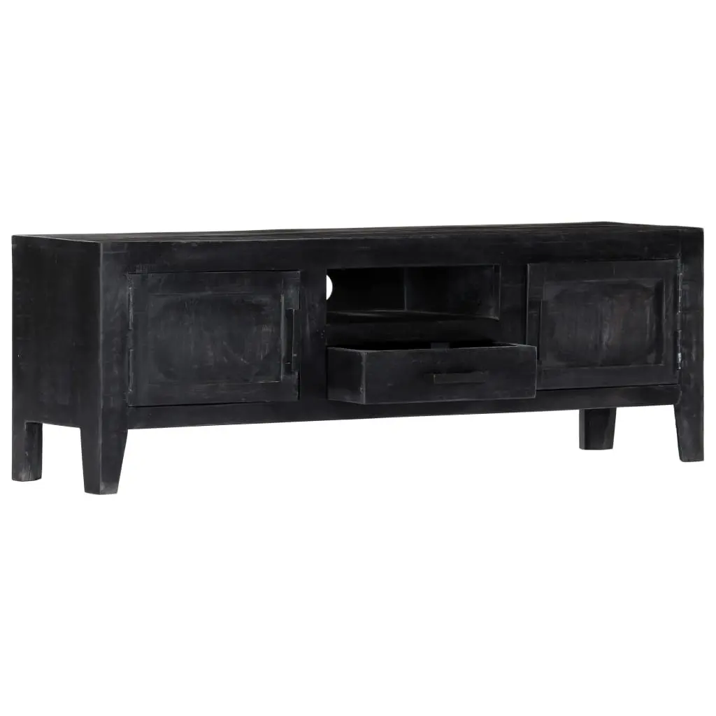 TV Cabinet Vintage Style Solid Mango Wood Black 118x30x40cm Storage Unit