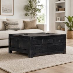 Solid Mango Wood Coffee Table Black 65x65x30 cm