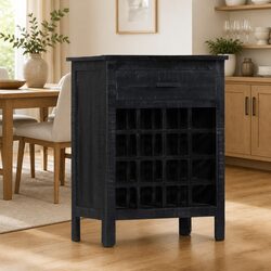 Mango Wood Wine Rack Storage Cabinet Black 56x35x75cm
