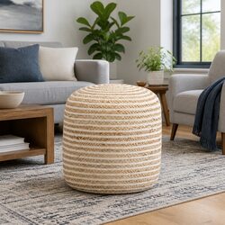 Jute Pouffe Footstool with EPS Foam Filling 40x45cm