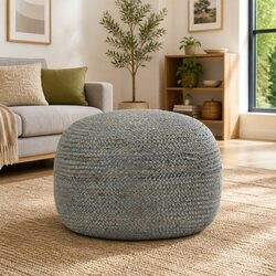 Jute Pouffe Footrest Olive Green 45x30cm Handmade