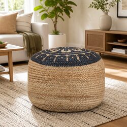 Handmade Pouffe Footstool in Brown Braided Jute