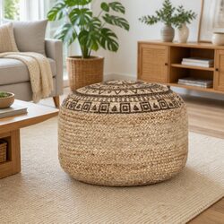 Handmade Pouffe Footstool in Brown Jute with EPS Foam Filling