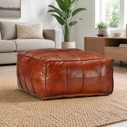 Pouffe Footstool Ottoman in Tan Goat Leather