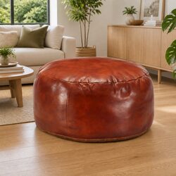 Goat Leather Pouffe Footstool with Cotton Filling