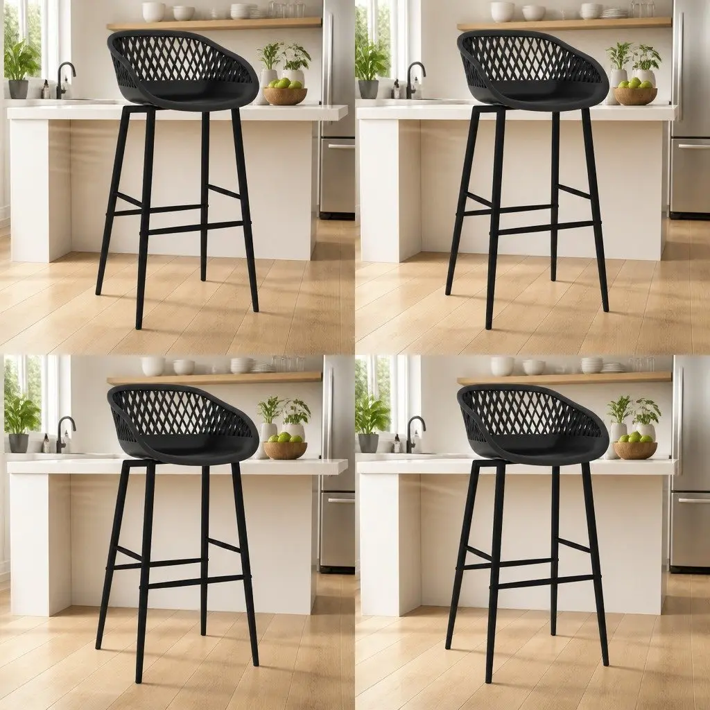 Bar Stools Ergonomic Low Backrest 4 Piece Black Counter Chairs