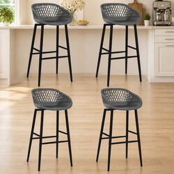 4-Piece Bar Chair Set with Grey Mesh Backrests