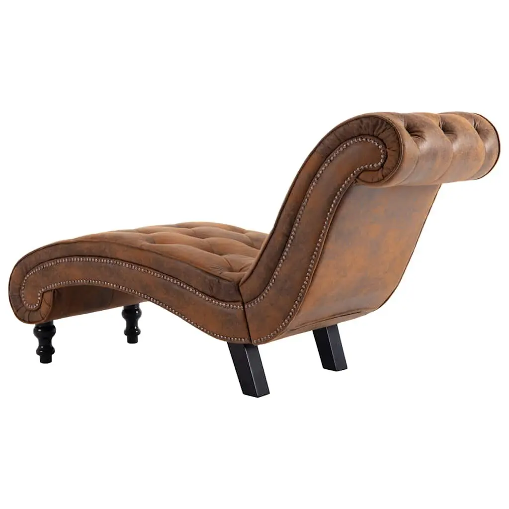 Chaise Lounge Brown Faux Suede Leather Accent Living Room Furniture Padded