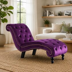 Purple Velvet Chaise Lounge with Ergonomic Scroll Design