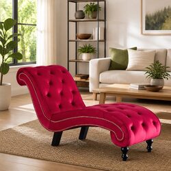 Chaise Lounge with Red Velvet Upholstery and Ergonomic Design
