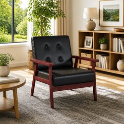Black Faux Leather Armchair with Sturdy Wood Frame