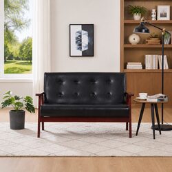 2-Seater Sofa with Black Faux Leather Upholstery
