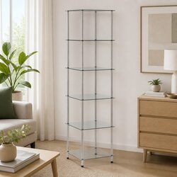 6-Tier Standing Glass Shelf Unit 40x40x160cm