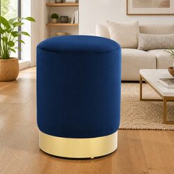Blue Velvet Barrel Stool with Metal Base for Versatile Use