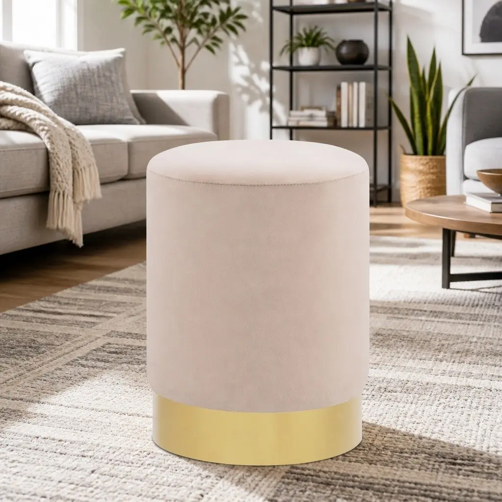Barrel Stool Velvet Upholstered Lightweight Compact White