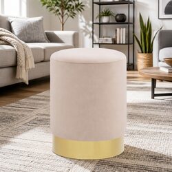 Barrel Stool Velvet Upholstered Compact Footrest