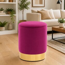 Durable Velvet Barrel Stool with Metal Base