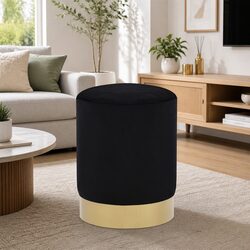 Barrel Stool Black Velvet with Metal Base