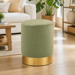 Lightweight Velvet Barrel Stool with Metal Base