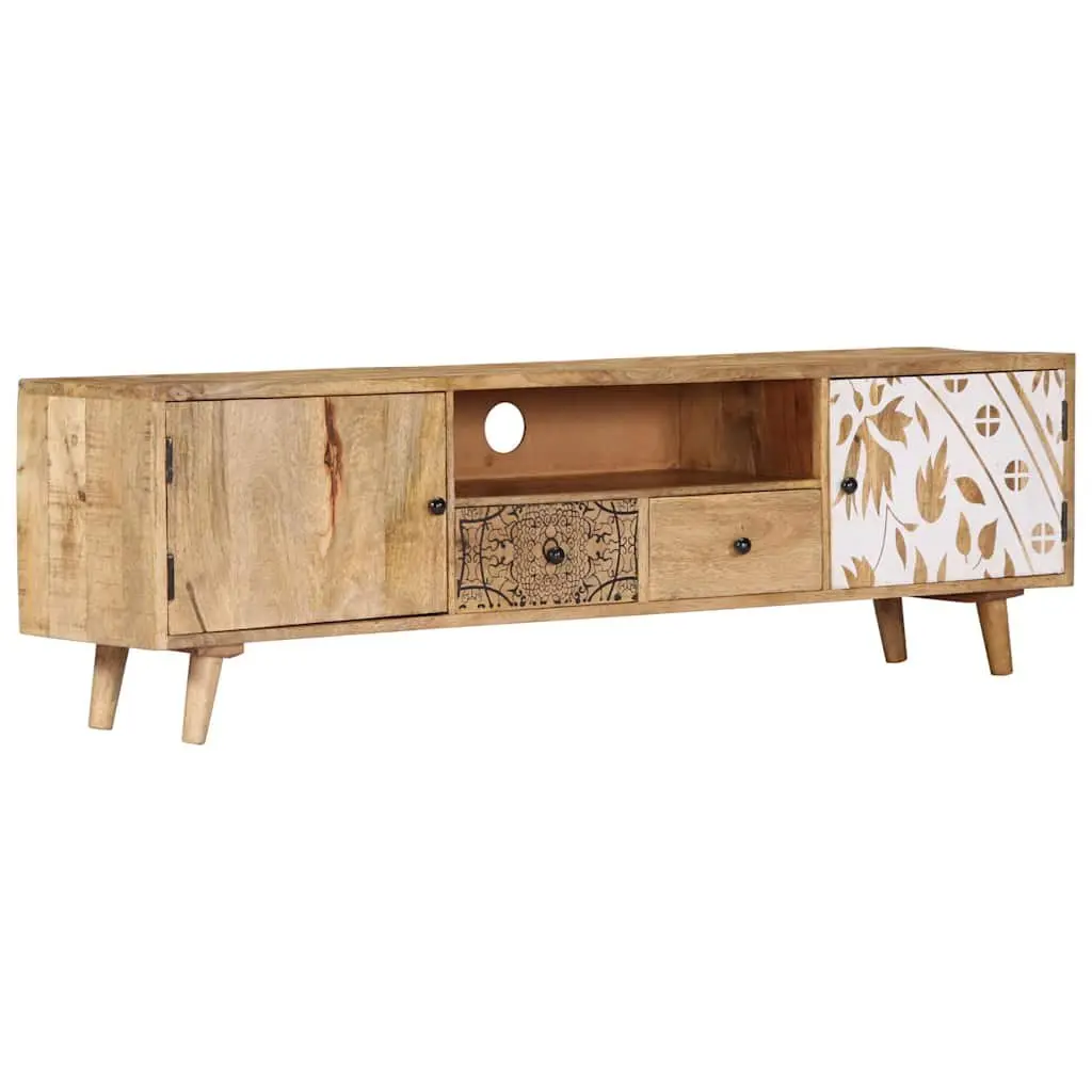 Mango Wood Lowboard TV Cabinet Brown 140x30x40 cm Storage Unit with Drawers and Doors