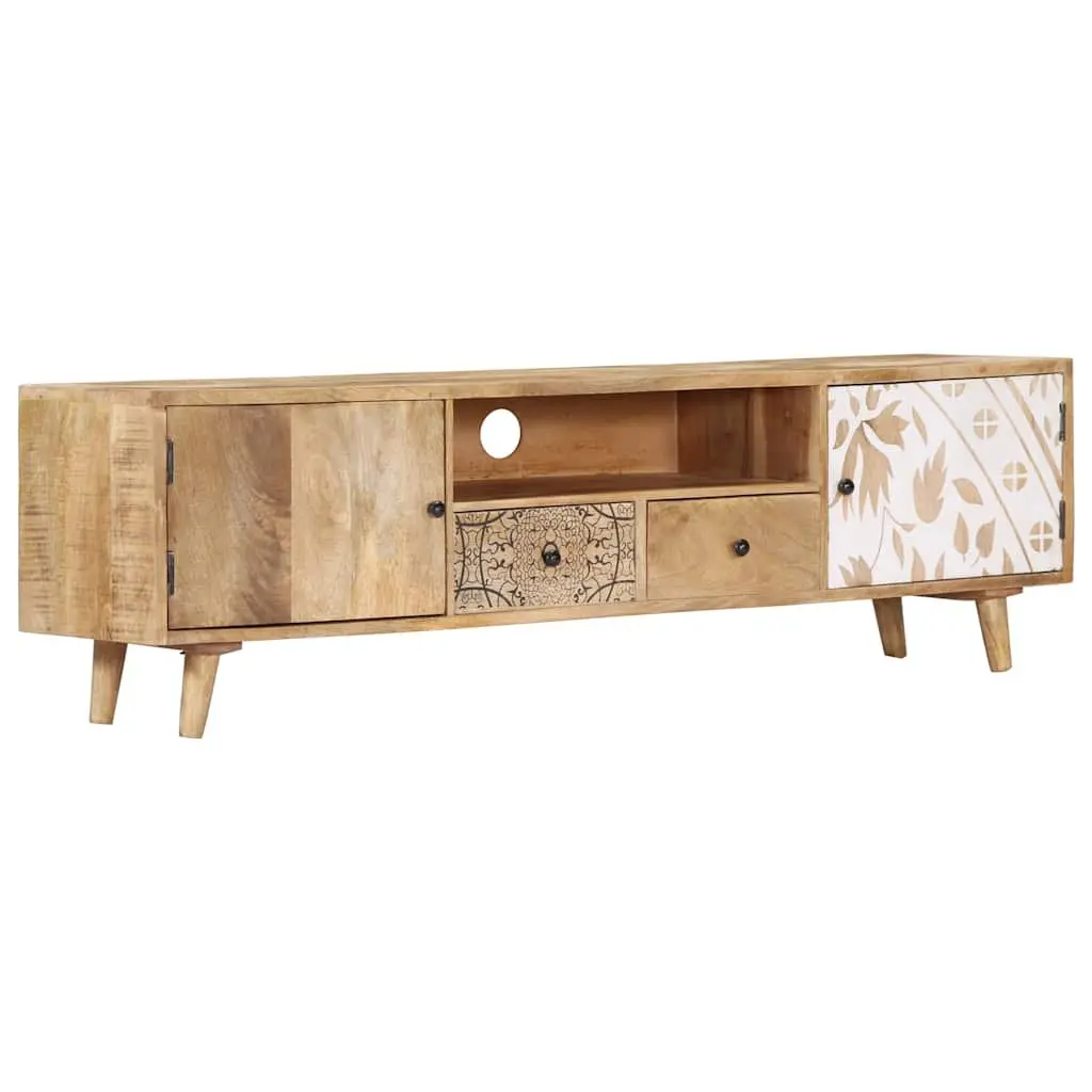 Mango Wood Lowboard TV Cabinet Brown 140x30x40 cm Storage Unit with Drawers and Doors