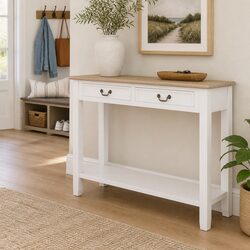 White Console Table with Storage Solutions and Stability