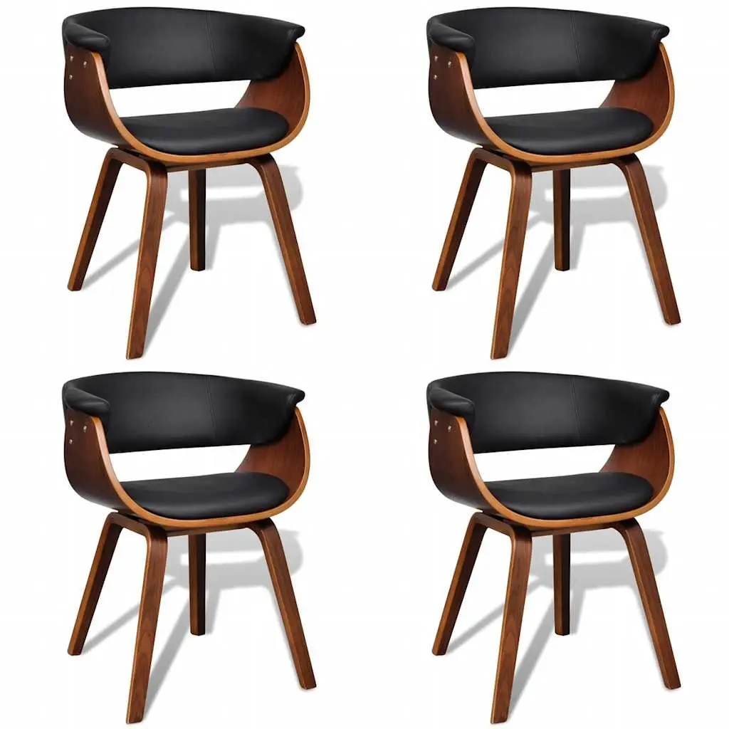Dining Chairs Set of 4 Bent Wood Frame Faux Leather Padded Seat Kitchen Room