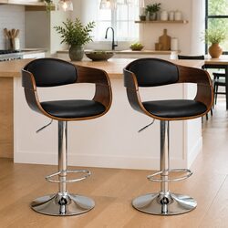 Black Bar Stools Set of 2 with Adjustable Height