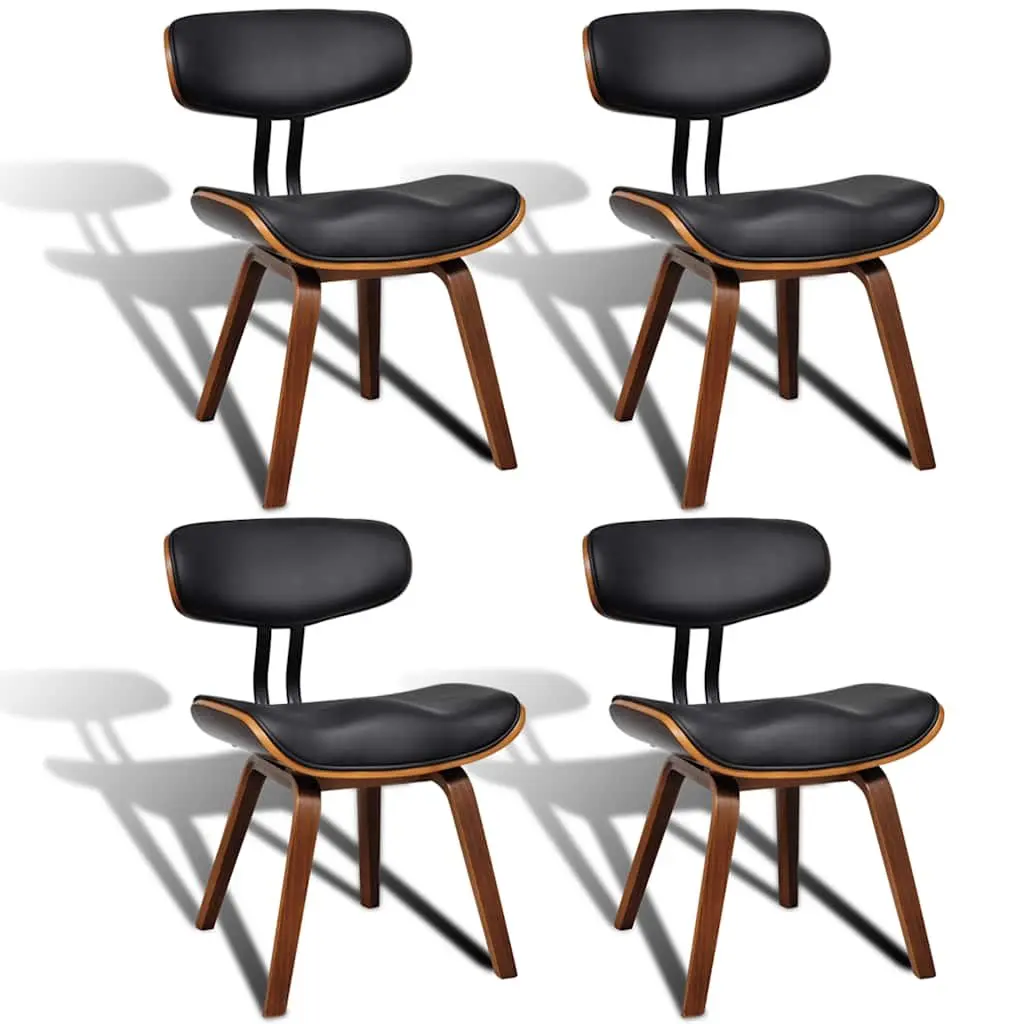 Dining Chairs Set 4 pcs Bent Wood Frame Faux Leather Seat Black Kitchen